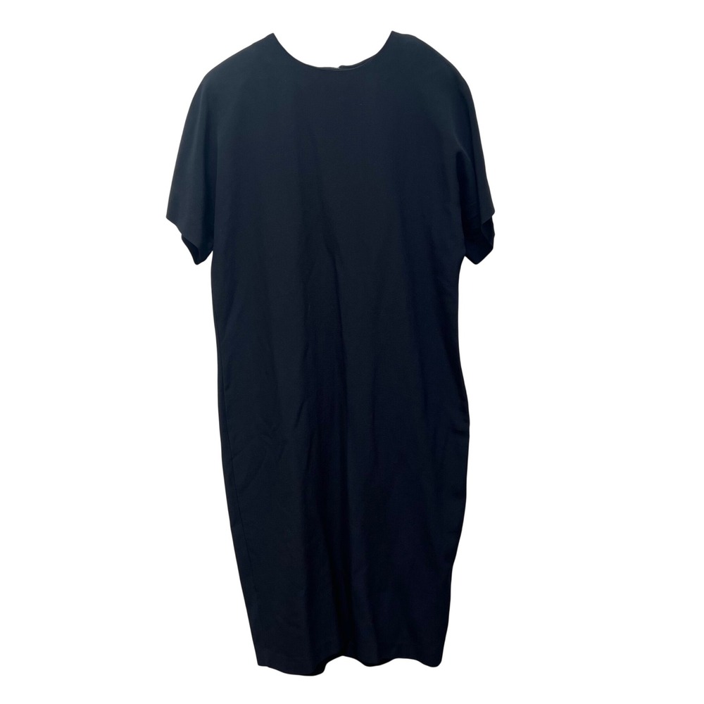Casual Corner 90s Black Shift Dress Short Sleeve Crepe Round Neck Minimalist